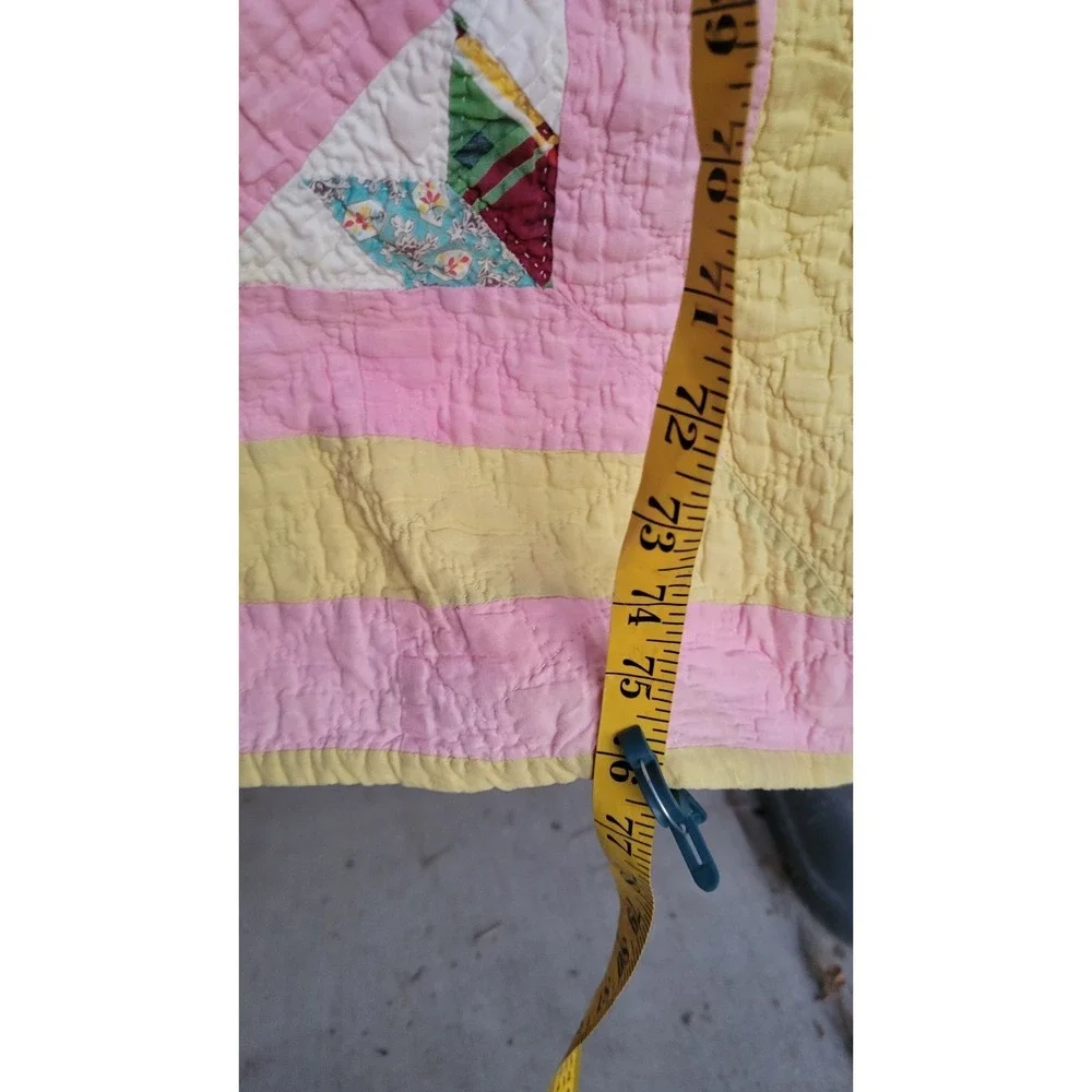 Vintage Friendship Star Quilt‎ Hand Quilted Pink Yellow Patchwork 64x75 Cottage